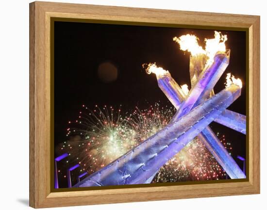 Olympic Flame Burns after the Opening Ceremony of the Vancouver 2010 Olympics-null-Framed Premier Image Canvas