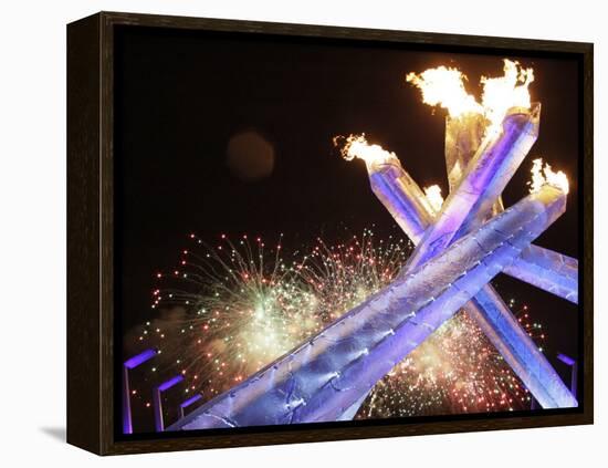 Olympic Flame Burns after the Opening Ceremony of the Vancouver 2010 Olympics-null-Framed Premier Image Canvas
