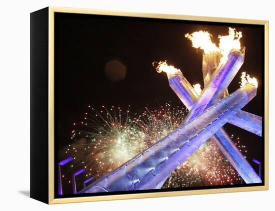 Olympic Flame Burns after the Opening Ceremony of the Vancouver 2010 Olympics-null-Framed Premier Image Canvas