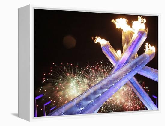 Olympic Flame Burns after the Opening Ceremony of the Vancouver 2010 Olympics-null-Framed Premier Image Canvas