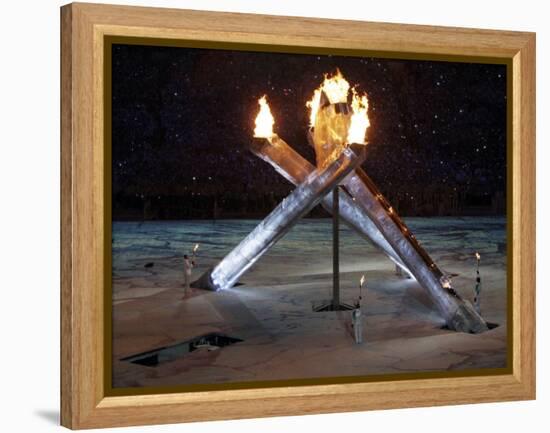 Olympic Flame During the Opening Ceremony for the Vancouver 2010 Olympics-null-Framed Premier Image Canvas