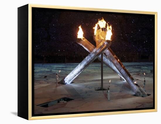 Olympic Flame During the Opening Ceremony for the Vancouver 2010 Olympics-null-Framed Premier Image Canvas