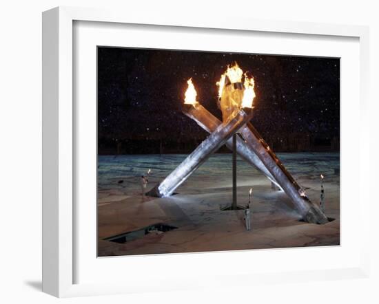 Olympic Flame During the Opening Ceremony for the Vancouver 2010 Olympics-null-Framed Photographic Print