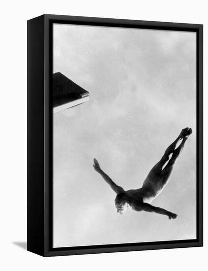 Olympic Games in Helsinki : Diving During Swimming Events July 29, 1952-null-Framed Stretched Canvas