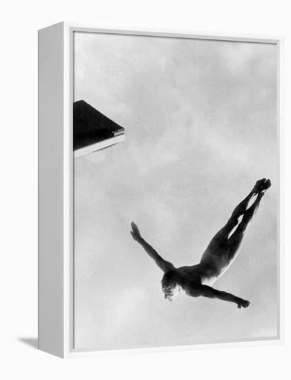 Olympic Games in Helsinki : Diving During Swimming Events July 29, 1952-null-Framed Stretched Canvas