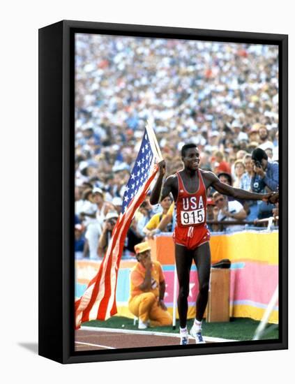 Olympic Games in Los Angeles, 1984 : 100M : Carl Lewis Winner-null-Framed Stretched Canvas