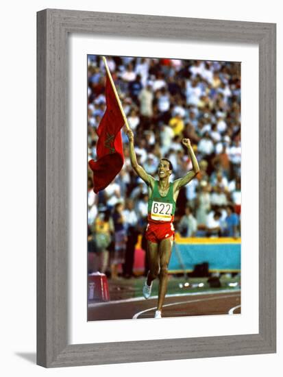 Olympic Games in Los Angeles, 1984 : Moroccan Athlet Said Aouita Win the 5000M-null-Framed Photo