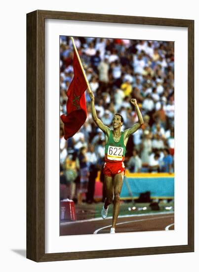 Olympic Games in Los Angeles, 1984 : Moroccan Athlet Said Aouita Win the 5000M-null-Framed Photo