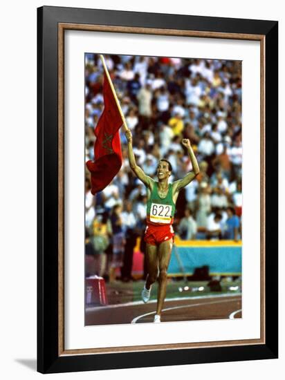 Olympic Games in Los Angeles, 1984 : Moroccan Athlet Said Aouita Win the 5000M-null-Framed Photo