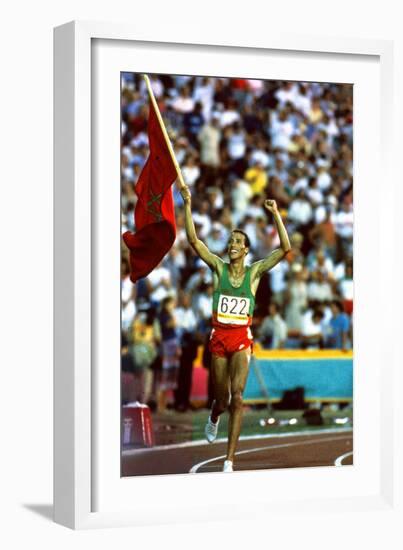 Olympic Games in Los Angeles, 1984 : Moroccan Athlet Said Aouita Win the 5000M-null-Framed Photo