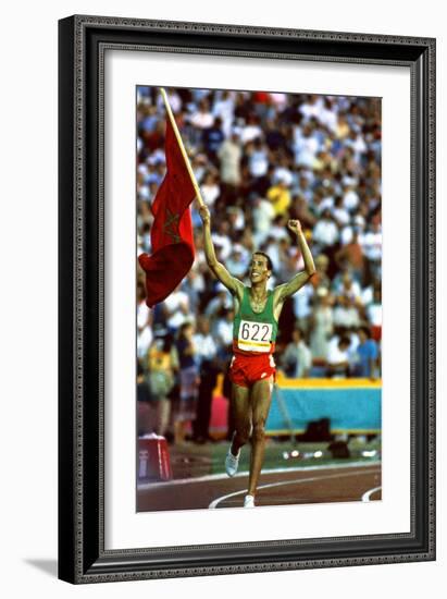 Olympic Games in Los Angeles, 1984 : Moroccan Athlet Said Aouita Win the 5000M-null-Framed Photo