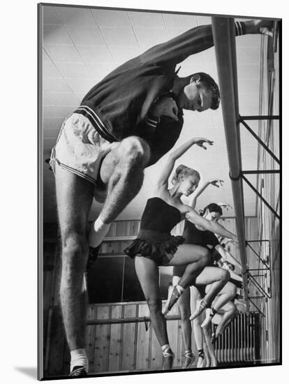 Olympic High Jumper Walter Davis Doing Ballet Exercises in Class of Women Dancers-John Dominis-Mounted Premium Photographic Print