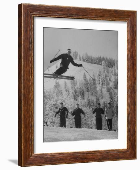 Olympic Hopeful, Bud Werner, Jumping Slope, at Sun Valley Training Camp-null-Framed Premium Photographic Print