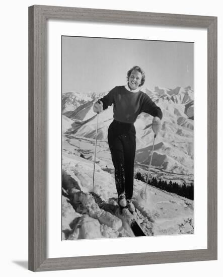 Olympic Hopeful, Jill Kinmont, Leaning Forward on Ski Pole, at Sun Valley Training Camp-null-Framed Premium Photographic Print