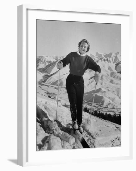 Olympic Hopeful, Jill Kinmont, Leaning Forward on Ski Pole, at Sun Valley Training Camp-null-Framed Premium Photographic Print