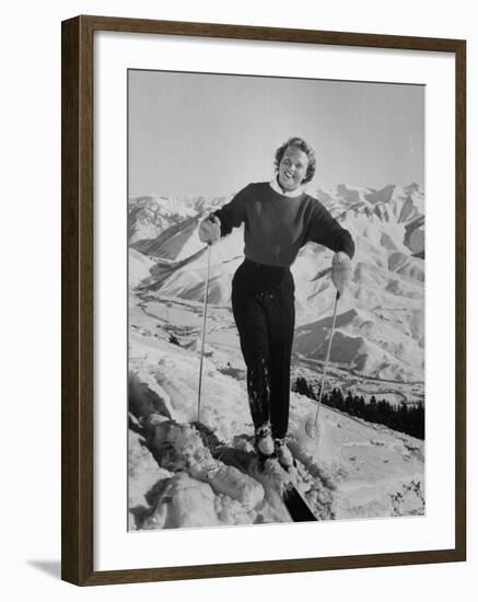 Olympic Hopeful, Jill Kinmont, Leaning Forward on Ski Pole, at Sun Valley Training Camp-null-Framed Premium Photographic Print