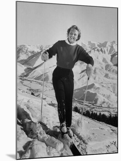 Olympic Hopeful, Jill Kinmont, Leaning Forward on Ski Pole, at Sun Valley Training Camp-null-Mounted Premium Photographic Print