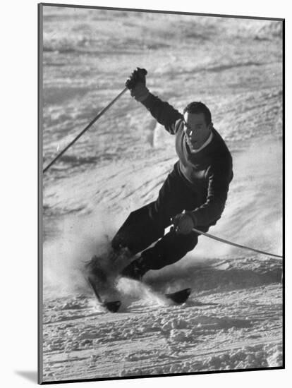 Olympic Hopeful, Tom Corcoran, Demonstrating Down Hill Turn, at Sun Valley Training Camp-null-Mounted Premium Photographic Print