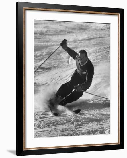 Olympic Hopeful, Tom Corcoran, Demonstrating Down Hill Turn, at Sun Valley Training Camp-null-Framed Premium Photographic Print