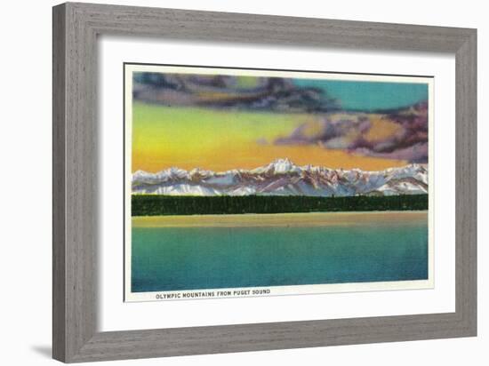 Olympic Mountains from Puget Sound - Olympic National Park-Lantern Press-Framed Art Print