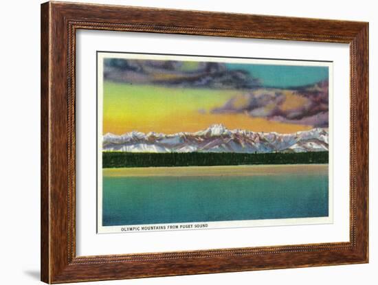 Olympic Mountains from Puget Sound - Olympic National Park-Lantern Press-Framed Art Print