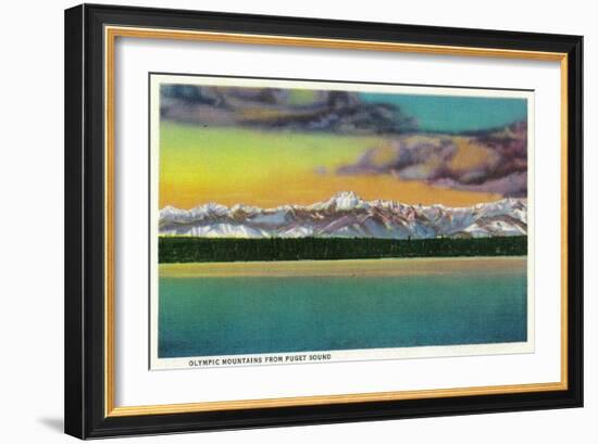 Olympic Mountains from Puget Sound - Olympic National Park-Lantern Press-Framed Art Print