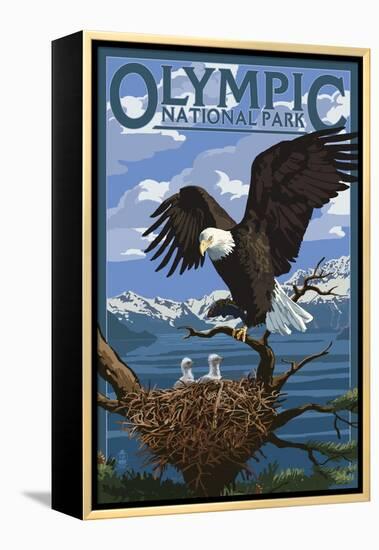 Olympic National Park - Eagle and Chicks-Lantern Press-Framed Stretched Canvas