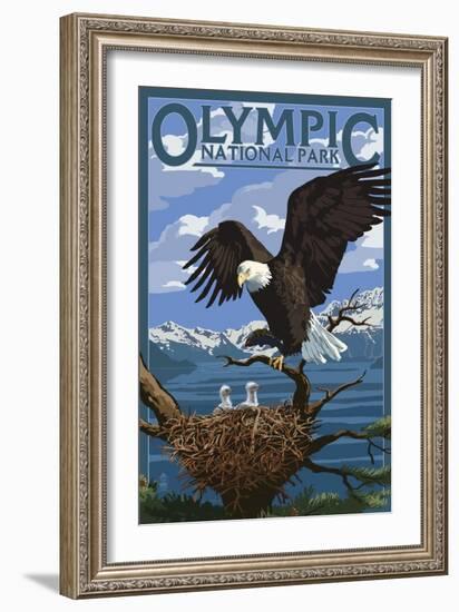 Olympic National Park - Eagle and Chicks-Lantern Press-Framed Art Print