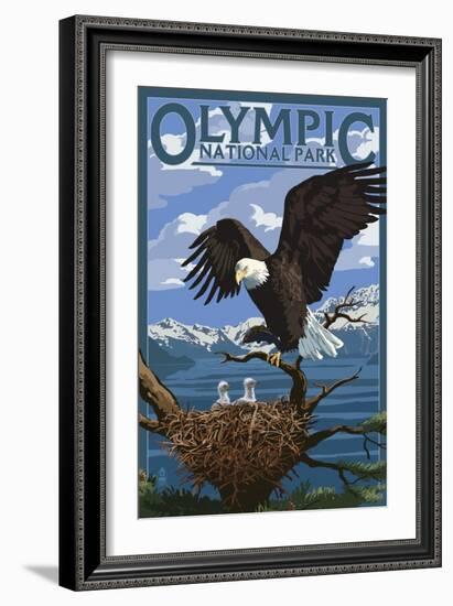 Olympic National Park - Eagle and Chicks-Lantern Press-Framed Art Print