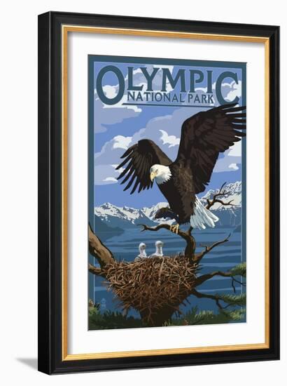 Olympic National Park - Eagle and Chicks-Lantern Press-Framed Art Print