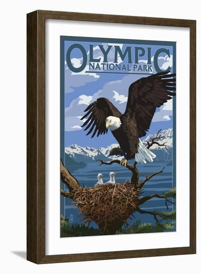 Olympic National Park - Eagle and Chicks-Lantern Press-Framed Premium Giclee Print