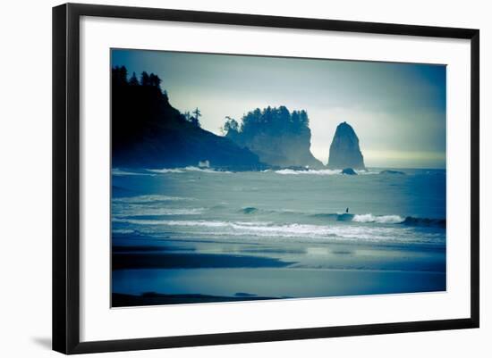 Olympic National Park, Wa: Surfers Brave the Cold Water of the Shore of La Push, Washington-Brad Beck-Framed Photographic Print