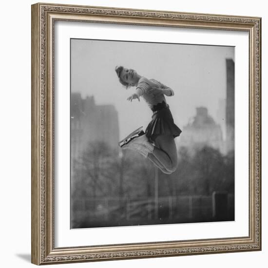 Olympic Skater Carol Heiss Performing on Ice Outdoors at Wollman Memorial Rink in Central Park-Ralph Morse-Framed Premium Photographic Print