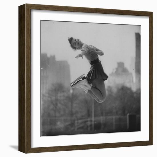 Olympic Skater Carol Heiss Performing on Ice Outdoors at Wollman Memorial Rink in Central Park-Ralph Morse-Framed Premium Photographic Print