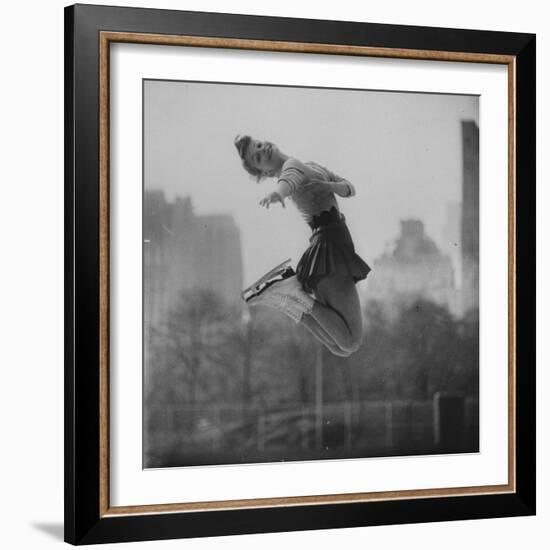 Olympic Skater Carol Heiss Performing on Ice Outdoors at Wollman Memorial Rink in Central Park-Ralph Morse-Framed Premium Photographic Print