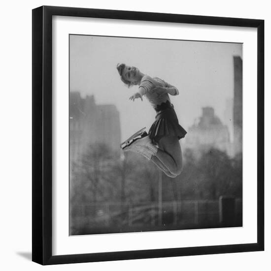 Olympic Skater Carol Heiss Performing on Ice Outdoors at Wollman Memorial Rink in Central Park-Ralph Morse-Framed Premium Photographic Print