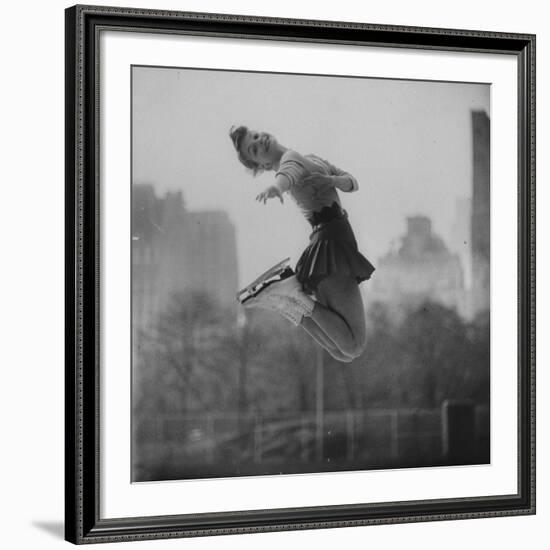Olympic Skater Carol Heiss Performing on Ice Outdoors at Wollman Memorial Rink in Central Park-Ralph Morse-Framed Premium Photographic Print