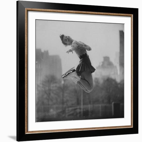 Olympic Skater Carol Heiss Performing on Ice Outdoors at Wollman Memorial Rink in Central Park-Ralph Morse-Framed Premium Photographic Print