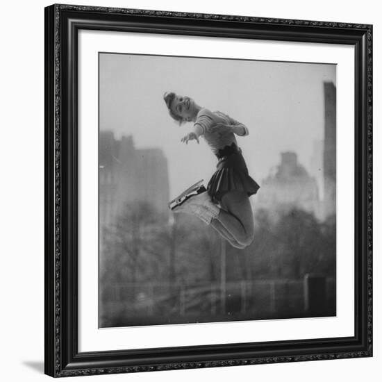 Olympic Skater Carol Heiss Performing on Ice Outdoors at Wollman Memorial Rink in Central Park-Ralph Morse-Framed Premium Photographic Print