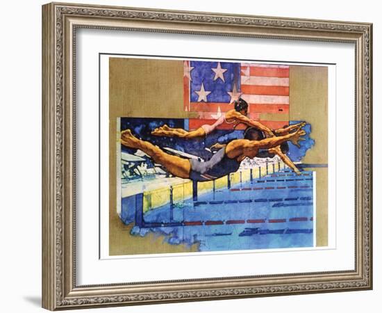 Olympic Swimmers-Michael Dudash-Framed Art Print