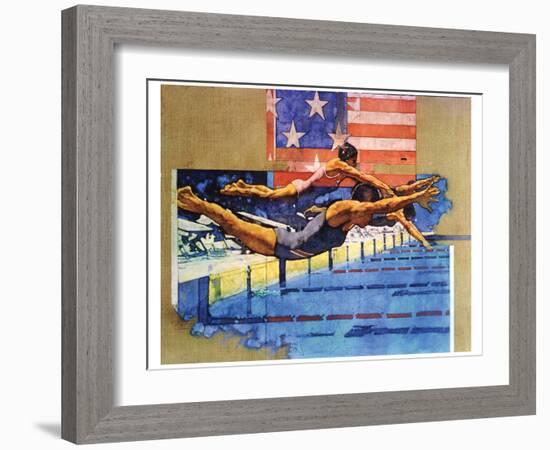 Olympic Swimmers-Michael Dudash-Framed Art Print