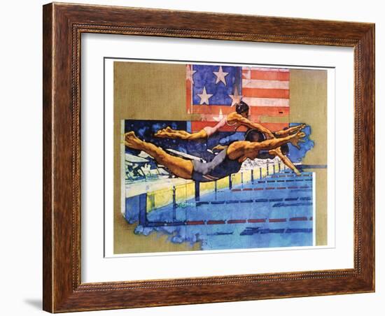 Olympic Swimmers-Michael Dudash-Framed Art Print