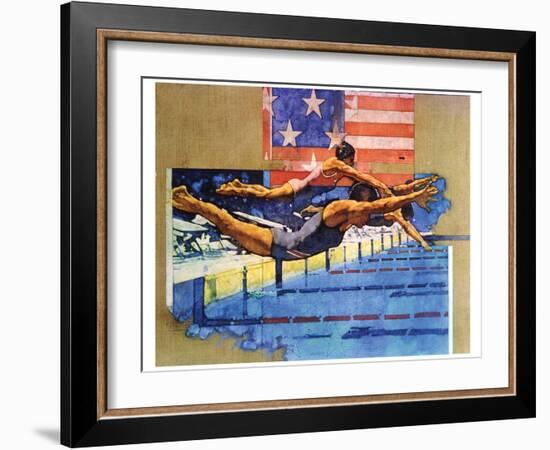 Olympic Swimmers-Michael Dudash-Framed Art Print