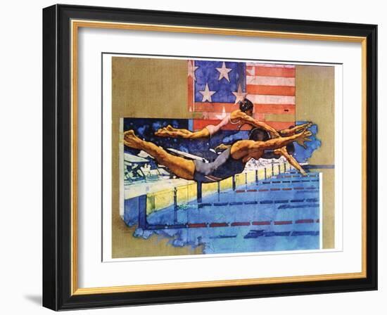 Olympic Swimmers-Michael Dudash-Framed Art Print