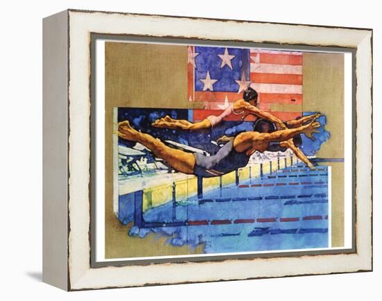 Olympic Swimmers-Michael Dudash-Framed Stretched Canvas