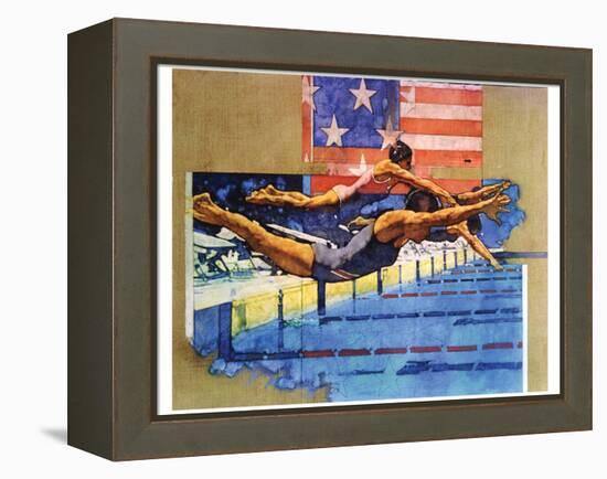 Olympic Swimmers-Michael Dudash-Framed Stretched Canvas