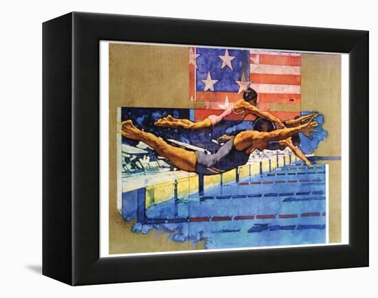 Olympic Swimmers-Michael Dudash-Framed Stretched Canvas