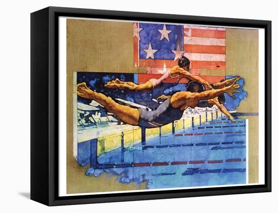 Olympic Swimmers-Michael Dudash-Framed Stretched Canvas