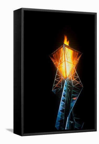 Olympic torch at night during the 2002 Winter Olympics, Salt Lake City, UT-null-Framed Premier Image Canvas