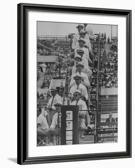 Olympics Judges at Finish Line of 800 Meter Race-Mark Kauffman-Framed Premium Photographic Print